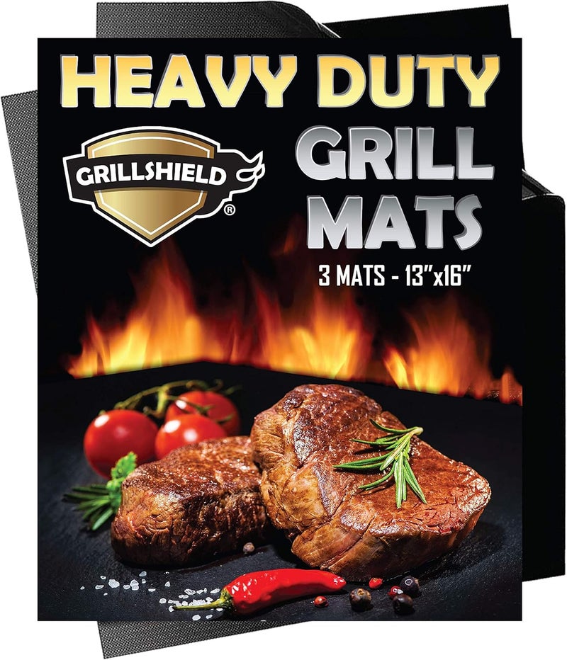 GrillShield 3 Heavy Duty 600 Degree Grill and Bake Mats - 13 X 16 inches Non Stick Mats for BBQ Griddle Baking, Reusable and Easy to Clean - Image 1