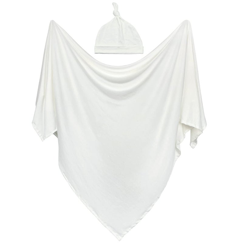 OWLOWLA Swaddle Blanket and Hat Set Newborn Swaddle Wrap Baby Receiving Blanket for Baby Boys Girls(Ivory) - Image 1