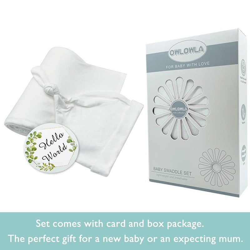 OWLOWLA Swaddle Blanket and Hat Set Newborn Swaddle Wrap Baby Receiving Blanket for Baby Boys Girls(Ivory) - Image 2