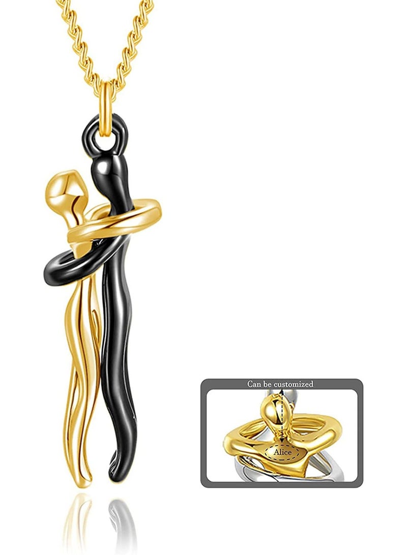 2 Pcs Couple Necklaces Personalized Hug Necklace for Women Men Stainless Steel Love You Forever Necklace Gifts for Him and Her Birthday Small (Black/Gold) - Image 2