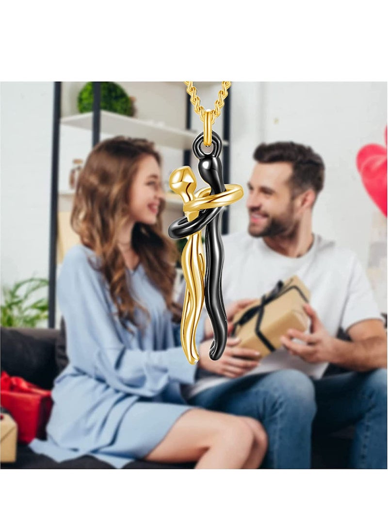 2 Pcs Couple Necklaces Personalized Hug Necklace for Women Men Stainless Steel Love You Forever Necklace Gifts for Him and Her Birthday Small (Black/Gold) - Image 3
