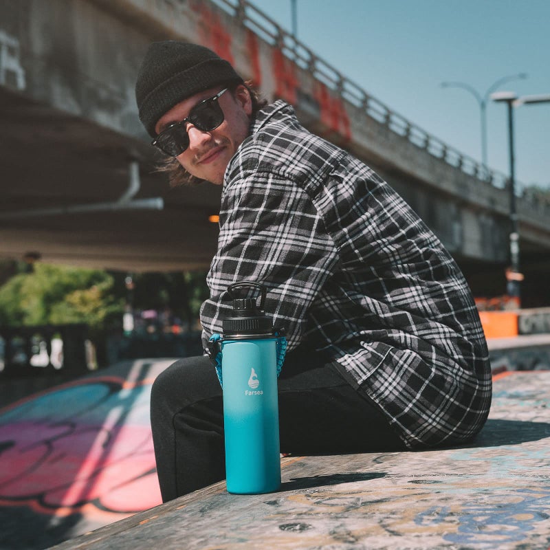 Farsea Insulated Water Bottle With Paracord Handle  Protective Silicone Boot and 2 Lids (Straw Lid & Spout Lid)  Stainless Steel Water Bottle Wide Mouth  Double Wall Sweat-Proof BPA-Free  18 oz - Image 5