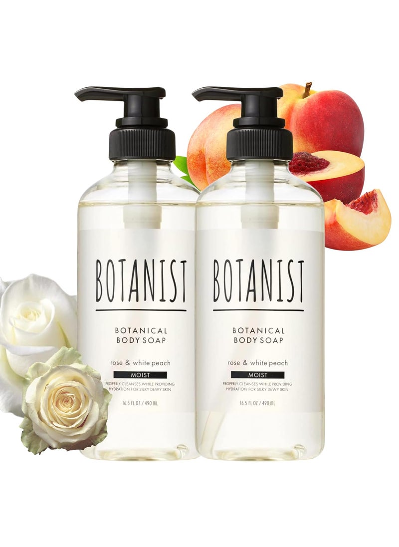 botanist - BOTANIST Body Wash For Dry  Sensitive Skin Shower Gel Body Wash For Family Use Hydrating Body Soap Shea Butter  Coconut Oil Sulfate Paraben  Dye Free Rose  White Peach165 Fl Oz490 mL 2EA - Image 1