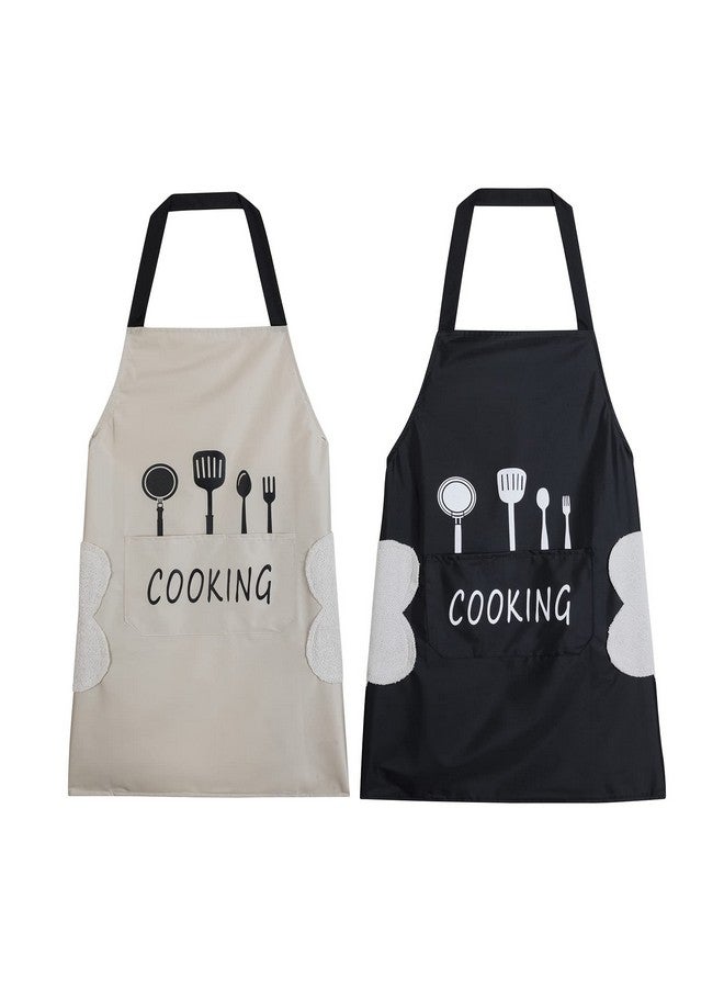 Agirlvct 2 Pack Kitchen Apron With Hand Wipe,Water-Drop Resistant With Pockets Cooking Dish Washing Bib Aprons Birthday Gift For Women Men Chef Home Coffee Restaurant - Image 1