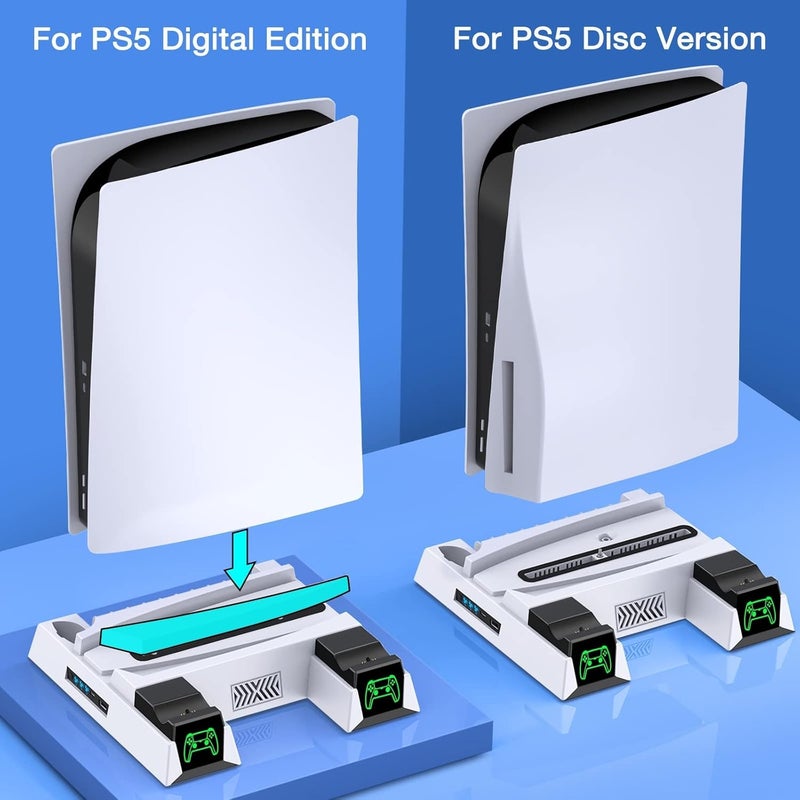 ميكينج تك حامل PS5 مع محطة شحن وتبريد لوحدة تحكم PS5 الإصدار الرقمي وإصدار الأقراص، محطة شحن مزدوجة لوحدات التحكم، 3 سرعات مروحة تبريد، فتحات ألعاب (النمط 1) - Image 2