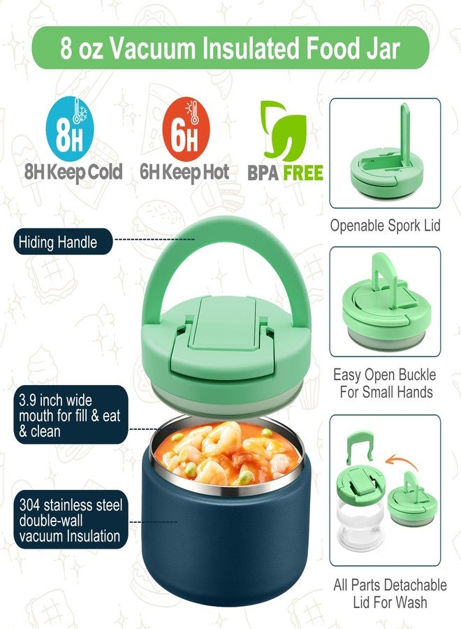 MAXSO Bento Lunch Box Set for Kids with 8 oz Soup Thermo, Leakproof Hot Food Container with 4 Compartments, Insulated Food Jar for Toddler Daycare Boys Girls School - Green - Image 3