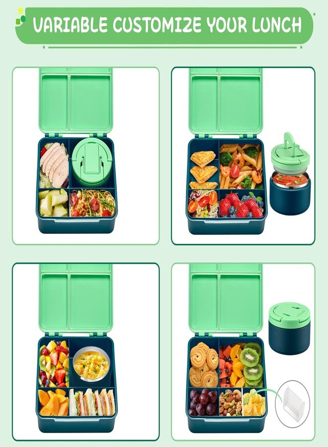 MAXSO Bento Lunch Box Set for Kids with 8 oz Soup Thermo, Leakproof Hot Food Container with 4 Compartments, Insulated Food Jar for Toddler Daycare Boys Girls School - Green - Image 5