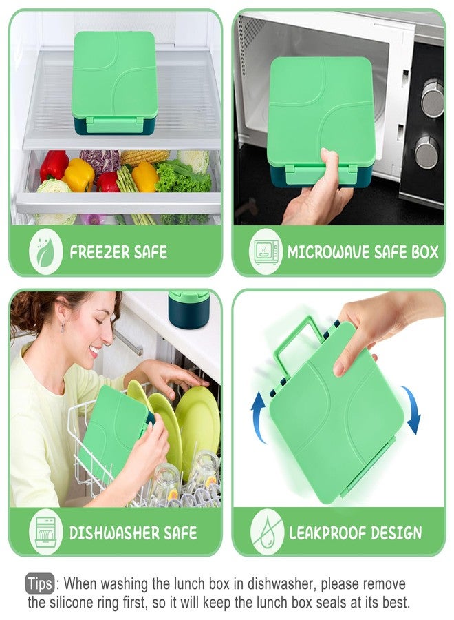 MAXSO Bento Lunch Box Set for Kids with 8 oz Soup Thermo, Leakproof Hot Food Container with 4 Compartments, Insulated Food Jar for Toddler Daycare Boys Girls School - Green - Image 4