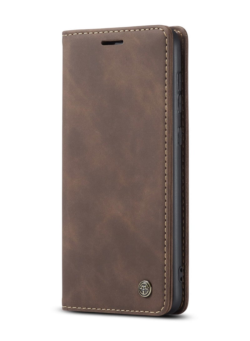 CaseMe Samsung Galaxy A52 5G / 4G Wallet Case Book Folding Flip Folio Case with Magnetic Kickstand Card Slots Protective Cover - Coffee - Image 2