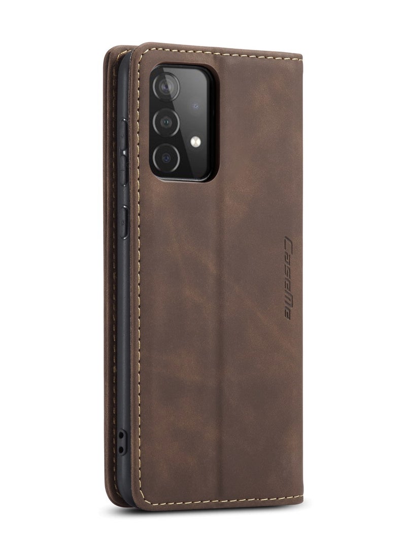 CaseMe Samsung Galaxy A52 5G / 4G Wallet Case Book Folding Flip Folio Case with Magnetic Kickstand Card Slots Protective Cover - Coffee - Image 3