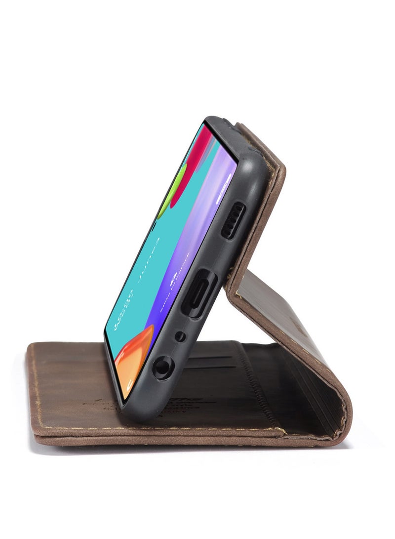 CaseMe Samsung Galaxy A52 5G / 4G Wallet Case Book Folding Flip Folio Case with Magnetic Kickstand Card Slots Protective Cover - Coffee - Image 5
