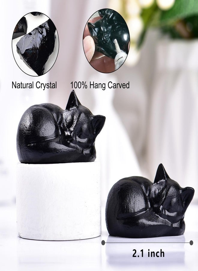 Ytbeoxk 2.1 Inch Black Obsidian Cat Crystal Statue, Healing Crystal Gemstones Decorations, Lucky Cute Kitten Figurines, Black Sleeping Cat Gifts Home Office Desk Decor for Kitten Lovers Woman Men - Image 2