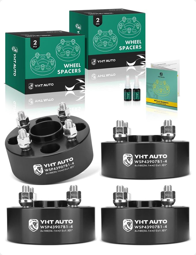 YHTAUTO 4X100Mm Hub Centric Wheel Spacers 2" Compatible With Honda, Acura, Kia, Mini & Mitsubishi Models, Integra, Crx, Tire Spacers, W/ M12X1.5 & 12.9 Grade Studs, 56.1Mm Hub Bore, Set Of 4 - Image 1