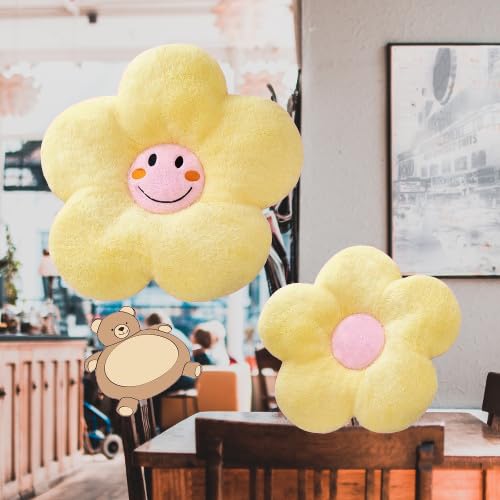 AVS AVS Flower Cushion Pillow Shaped Throw Pillow Smile Daisy Cushion Pillow Smiley Face Pillows Aesthetic Room Floor Cushion Decor for Teen Girls Sofa Bedroom Kids Throw Pillows Size 17 Yellow  - Image 3