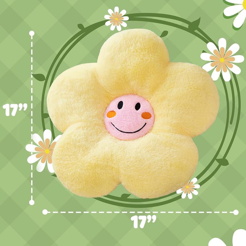 AVS AVS Flower Cushion Pillow Shaped Throw Pillow Smile Daisy Cushion Pillow Smiley Face Pillows Aesthetic Room Floor Cushion Decor for Teen Girls Sofa Bedroom Kids Throw Pillows Size 17 Yellow  - Image 2