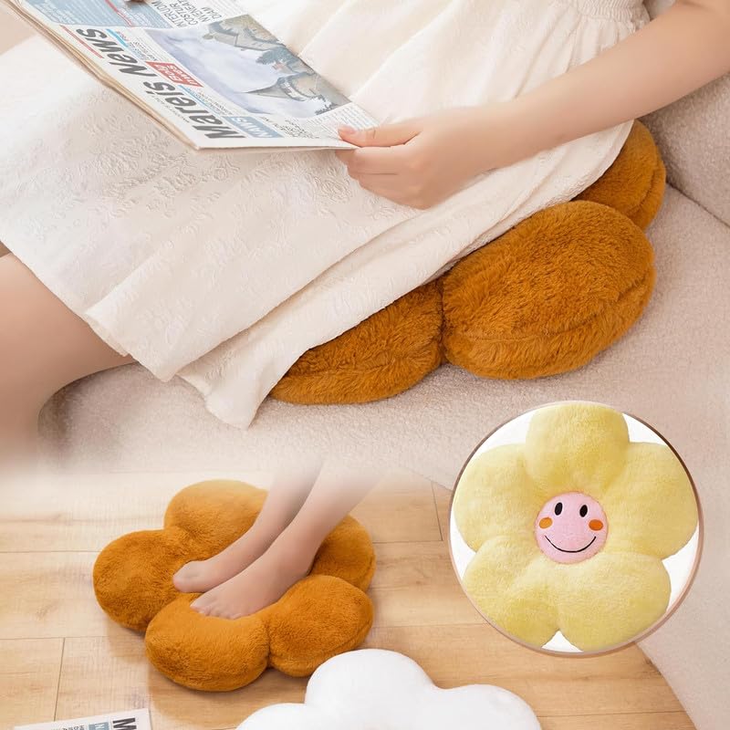 AVS AVS Flower Cushion Pillow Shaped Throw Pillow Smile Daisy Cushion Pillow Smiley Face Pillows Aesthetic Room Floor Cushion Decor for Teen Girls Sofa Bedroom Kids Throw Pillows Size 17 Yellow  - Image 4