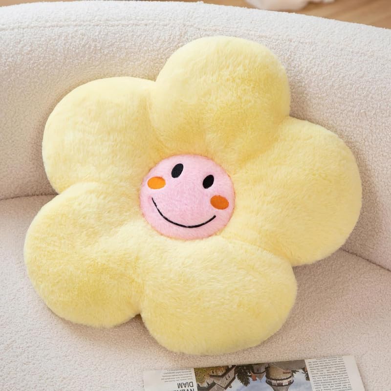 AVS AVS Flower Cushion Pillow Shaped Throw Pillow Smile Daisy Cushion Pillow Smiley Face Pillows Aesthetic Room Floor Cushion Decor for Teen Girls Sofa Bedroom Kids Throw Pillows Size 17 Yellow  - Image 1