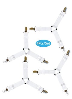 GOLDEN MILLION 4 Pieces Bed Sheet Fasteners Suspenders Holder Straps (White)  - Image 1