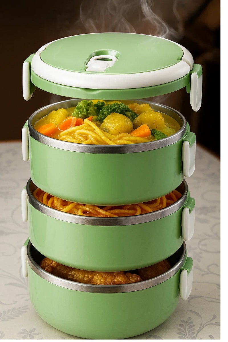 Box 3 Layer Insulated Stainless Steel Hot Food Containers Lunch Box with Handle for School Kids Tiffin Box Set, Office Meal Box, Lunch Bag for Men and Women Multicolor - Image 1