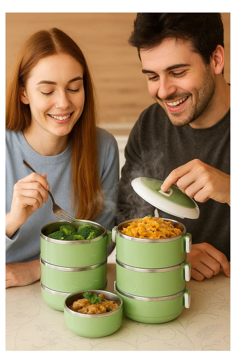 Box 3 Layer Insulated Stainless Steel Hot Food Containers Lunch Box with Handle for School Kids Tiffin Box Set, Office Meal Box, Lunch Bag for Men and Women Multicolor - Image 2