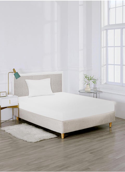Single Striped Fitted Elastic Bedsheet with 1 Pillow Case 90 x 190 Cm White