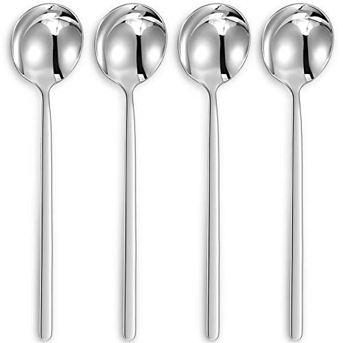 KEAWELL Premium Korean Soup Spoons with Long Handles, Set of 4, 18/10 Stainless Steel, Dishwasher Safe (Plain) - Image 1