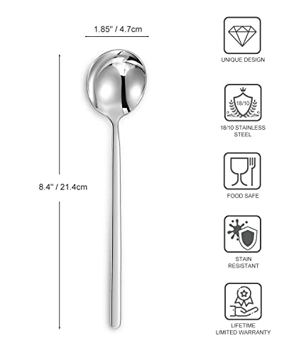 KEAWELL Premium Korean Soup Spoons with Long Handles, Set of 4, 18/10 Stainless Steel, Dishwasher Safe (Plain) - Image 2