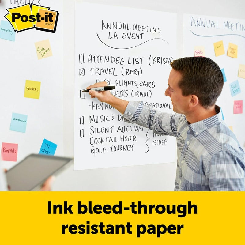 بوست إت لوح الحائط اللاصق سوبر ستيكي من Post-it، مقاس 20 × 23 بوصة، 20 ورقة/لوح، لوحين (566)، ورق مخطط أبيض متميز قابل للالتصاق الذاتي، قابل للف للنقل، يُعلق باستخدام شرائط Command - Image 3