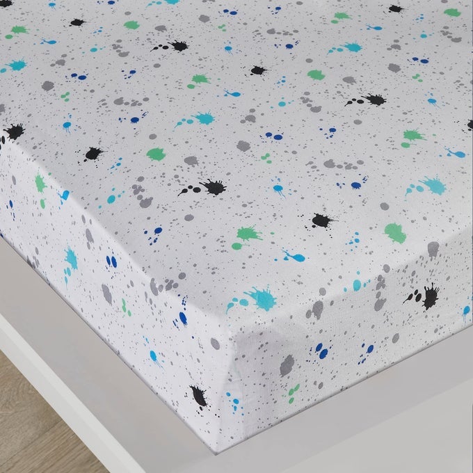 WHITE BED SHEET WITH PAINT SPLATTER SINGLE FITTED SHEET 190 X 90 X 28CM BED SHEET FOR BOYS GAMING BEDDING GAMING BEDROOM ACCESSORIES MATCHING DUVET COVER AVAILABLE