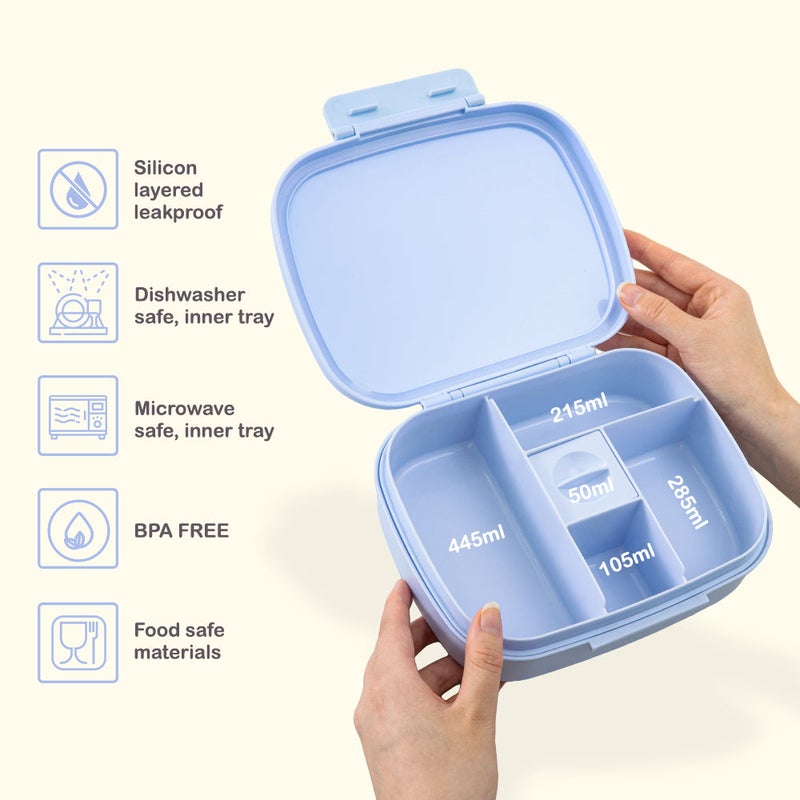 Hydrobrew Smart Serve Bento Lunch Box 1100 ml, 5 compartment- Sky Mist - Image 4