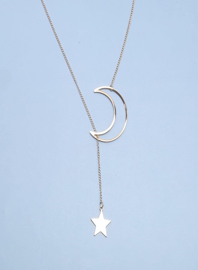 Yheakne Boho Moon Star Lariat Necklace Long Gold Y Drop Necklace Chain Hollow Moon Choker Star Pendant Necklace Minimalist Y Necklace Jewelry for Women - Image 4