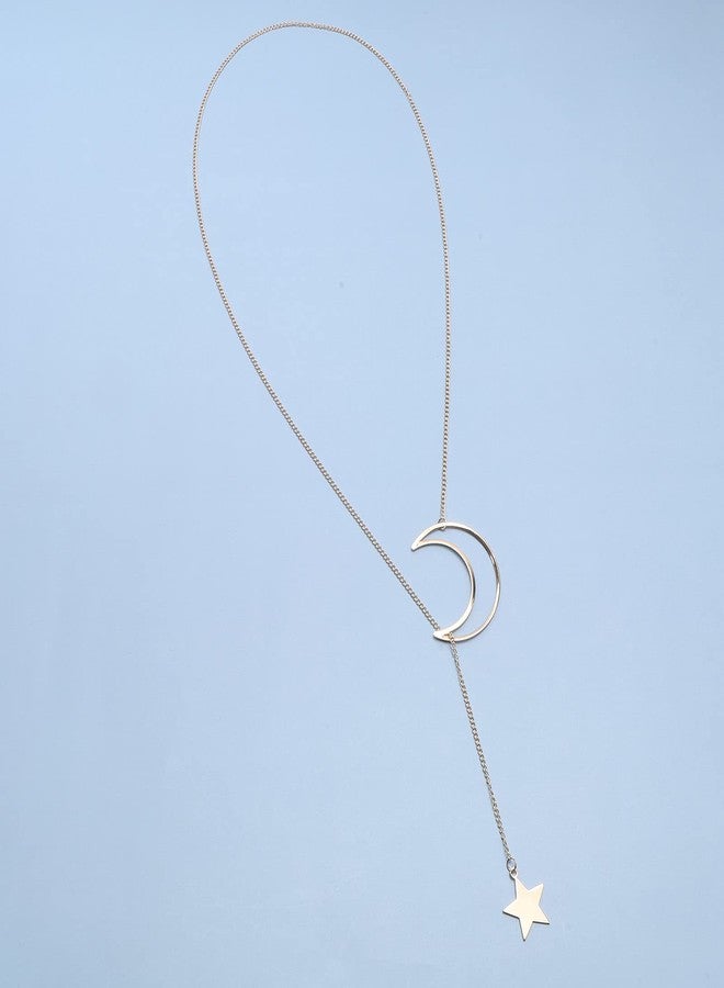 Yheakne Boho Moon Star Lariat Necklace Long Gold Y Drop Necklace Chain Hollow Moon Choker Star Pendant Necklace Minimalist Y Necklace Jewelry for Women - Image 3