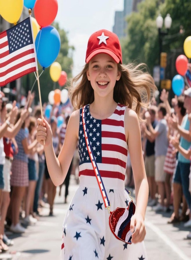 سيالكسهيني حقيبة يد أمريكية مطرزة بالخرز على شكل العلم الأمريكي للنساء، باللون الأحمر والأبيض والأزرق، حقيبة كروسبودي للاحتفال بيوم الاستقلال الأمريكي، إكسسوارات وهدايا مستوحاة من الولايات المتحدة الأمريكية (النمط E) - Image 4