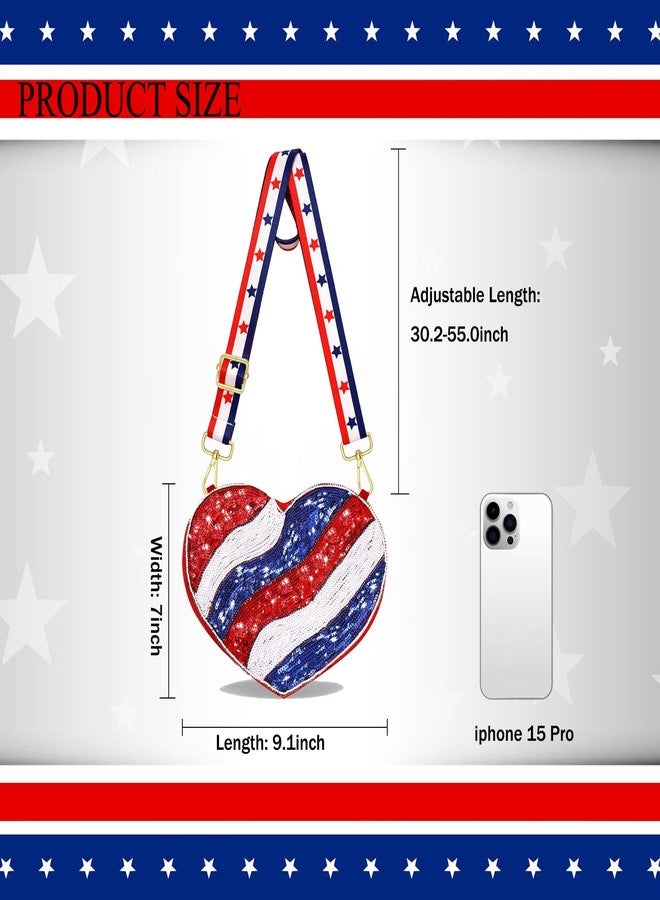 سيالكسهيني حقيبة يد أمريكية مطرزة بالخرز على شكل العلم الأمريكي للنساء، باللون الأحمر والأبيض والأزرق، حقيبة كروسبودي للاحتفال بيوم الاستقلال الأمريكي، إكسسوارات وهدايا مستوحاة من الولايات المتحدة الأمريكية (النمط E) - Image 2