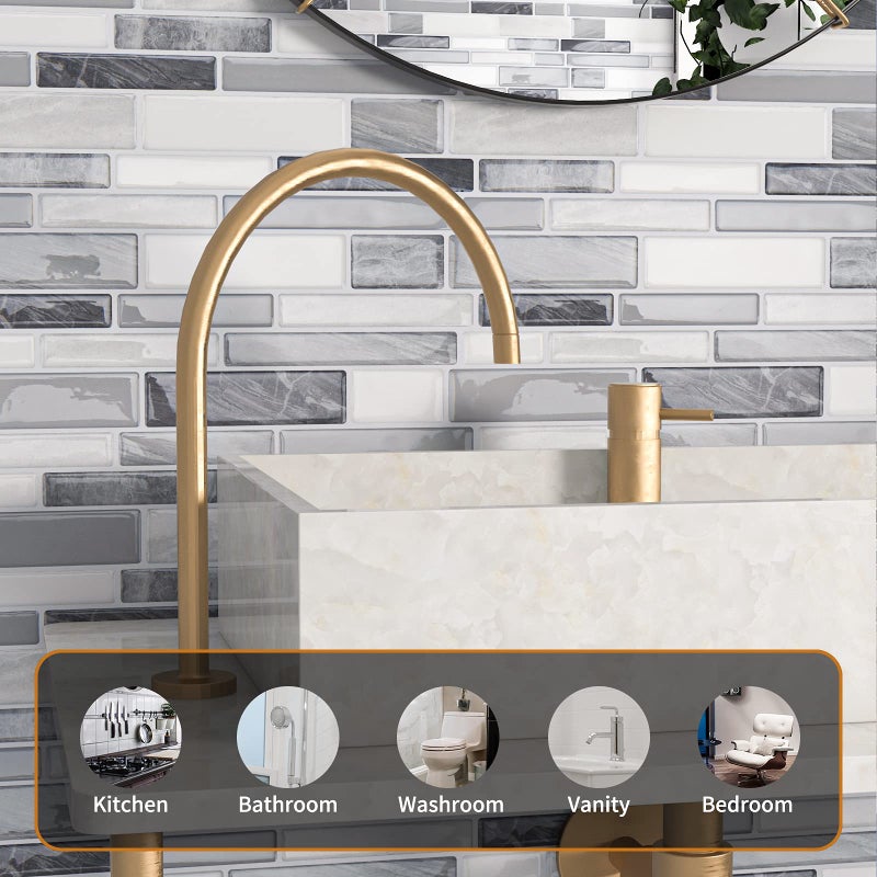 WOWSTAR 10-Sheet Peel and Stick Backsplash Tile for Kitchen Wall, Back Splash Stick On Tiles for Kitchen (12"x 12", Gray) - Image 3