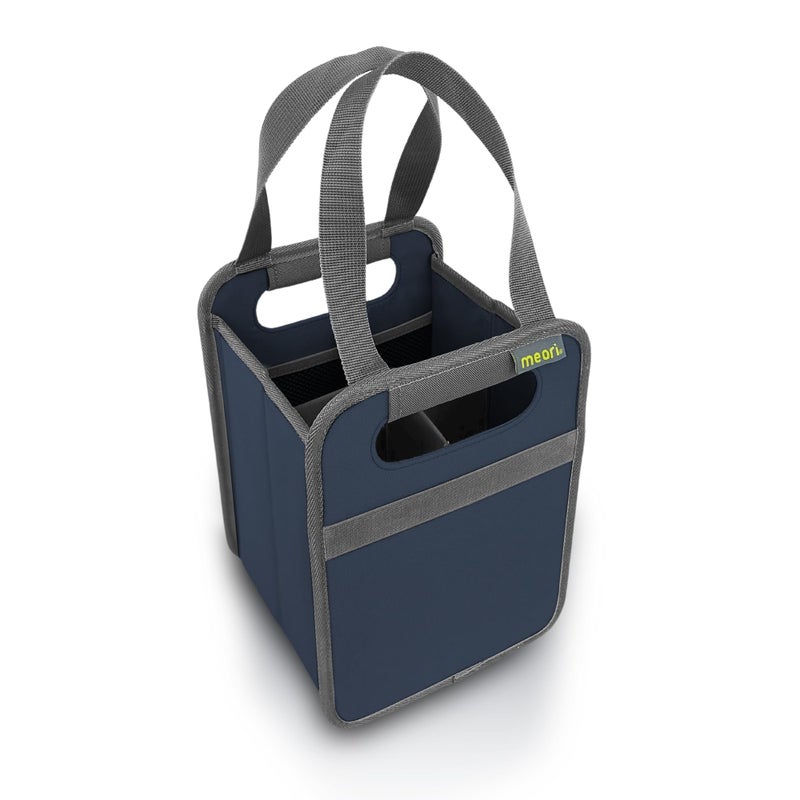 meori Foldable 4 Bottle Wine Tote Marine Blue Organize Crate Glass Dividers Stylish Travel Storage Box Liquor Spirits Tastings Grocery Shopping Hostess Gift A100814