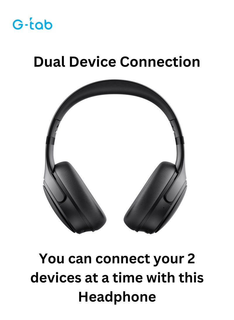 G-Tab - G-Tab VAH10 On Ear Headphone/ANC/HD Bass Sound/Dual Device Connection/BT Version 5.3/50 Hours Battery Life/Protein Leather Earmuffs/Folding Portable Design/500mAh Battery - Image 1