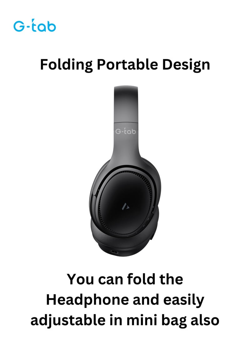G-Tab - G-Tab VAH10 On Ear Headphone/ANC/HD Bass Sound/Dual Device Connection/BT Version 5.3/50 Hours Battery Life/Protein Leather Earmuffs/Folding Portable Design/500mAh Battery - Image 1