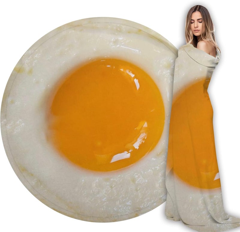 Abaysto Funny Food Throw Blanket for Adult & Kids, Egg Print Blanket Soft Flannel Round Nap Wrap Blanket Novelty Unique Ideas Gifts Blankets for Sofa Couch Camp Chair Gifts for Boys,Girls 150CM - Image 2