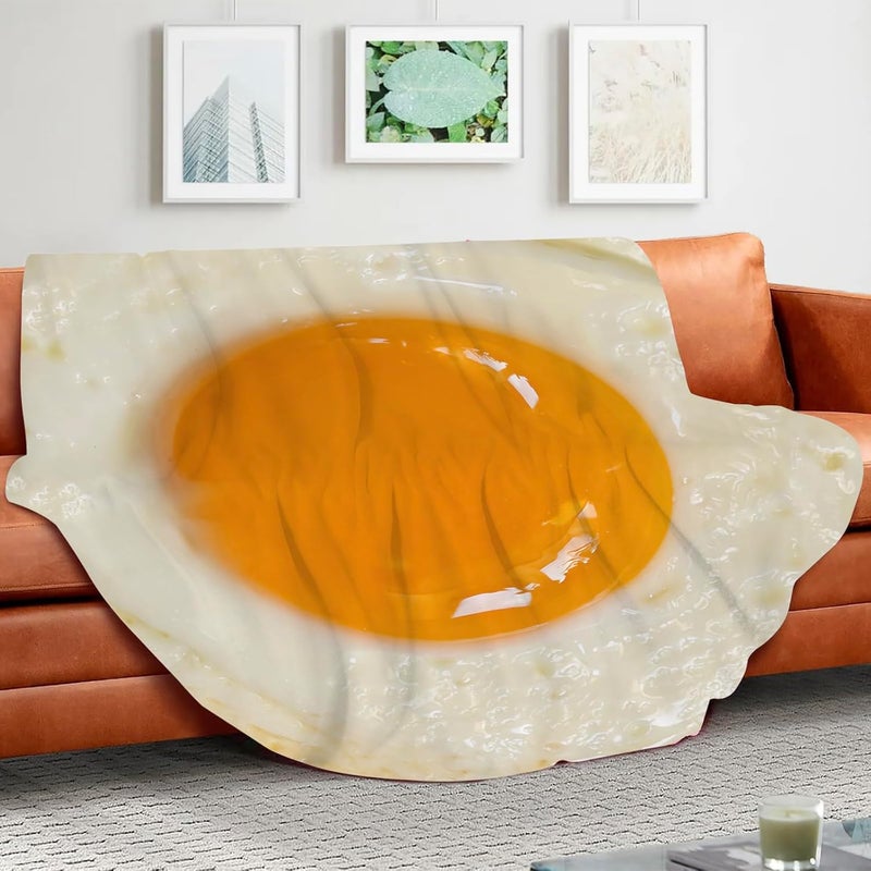 Abaysto Funny Food Throw Blanket for Adult & Kids, Egg Print Blanket Soft Flannel Round Nap Wrap Blanket Novelty Unique Ideas Gifts Blankets for Sofa Couch Camp Chair Gifts for Boys,Girls 150CM - Image 3