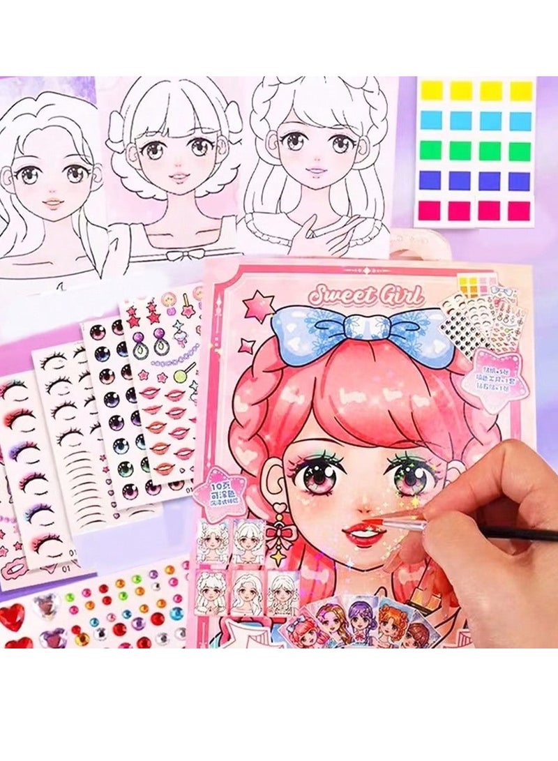 DIY Princess Makeup and Sticker Craft Kit – 1pc Reusable Handmade Set with Pink Paper Bag, Art Supplies, and Sparkling Decals – Fun Beauty Toy for Girls, Perfect for Birthday, , Easter, Thanksgiving - Image 1