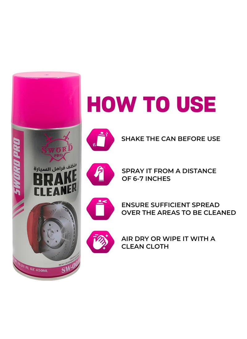 Sword Pro Sword Pro Brake Cleaner Combo Pack 4 x 450ml SW0016 High Performance Degreaser for Brakes, Fast Drying Formula  - Image 3