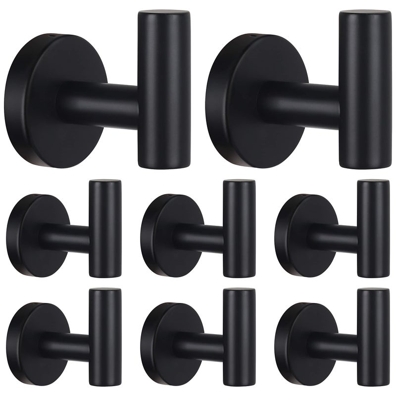 Bathroom Robe Towel Hooks Coat Matte Black Wall Hook Stainless Steel Heavy Duty Door Hanger Towel Robe Clothes Cabinet Closet Sponges Hook for Bathroom Bedroom Kitchen Hotel Pool 8 Packs
