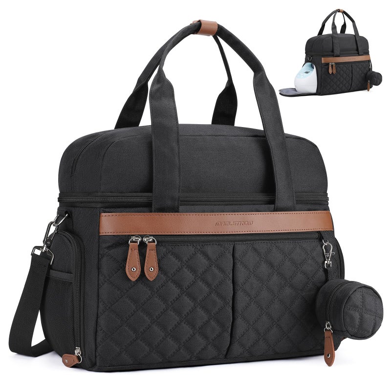 Maelstrom Breast Pump Bag, Diaper Bag Tote with 4 Cooler Pockets, Double-Layer Work Bag for Breastfeeding Mom fit 15'' Laptop - Image 1