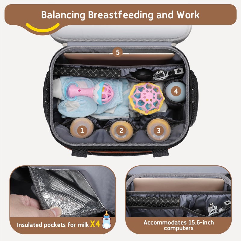 Maelstrom Breast Pump Bag, Diaper Bag Tote with 4 Cooler Pockets, Double-Layer Work Bag for Breastfeeding Mom fit 15'' Laptop - Image 2