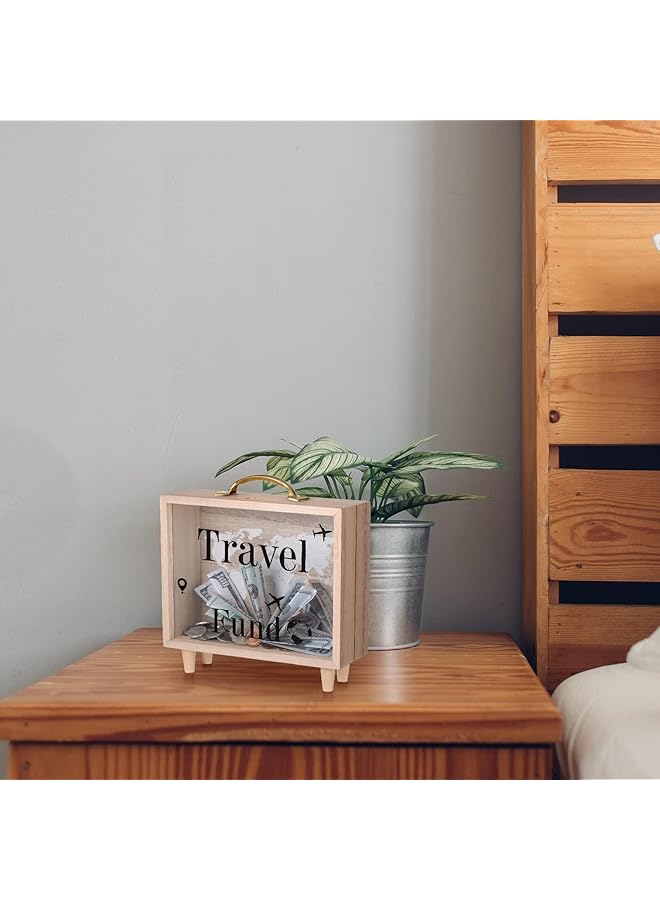إيروريكس صندوق سفر، حصالة نقود خشبية بمقبض، صندوق نقود للإجازة، صندوق توفير مزخرف، حقيبة سفر للبالغين، سفر، إجازة، زفاف، 20 * 20 * 6.8 سم - Image 4