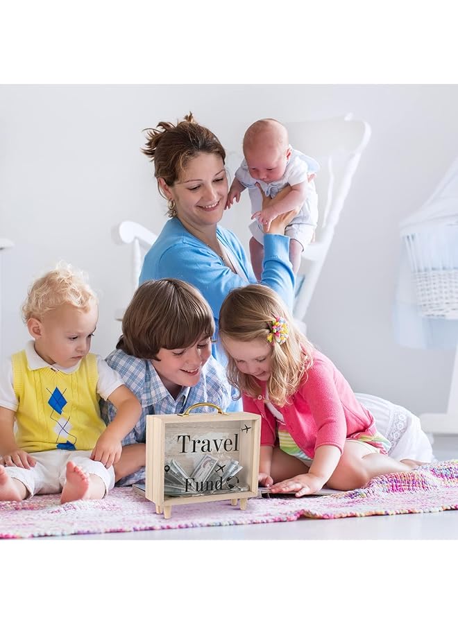 إيروريكس صندوق سفر، حصالة نقود خشبية بمقبض، صندوق نقود للإجازة، صندوق توفير مزخرف، حقيبة سفر للبالغين، سفر، إجازة، زفاف، 20 * 20 * 6.8 سم - Image 3