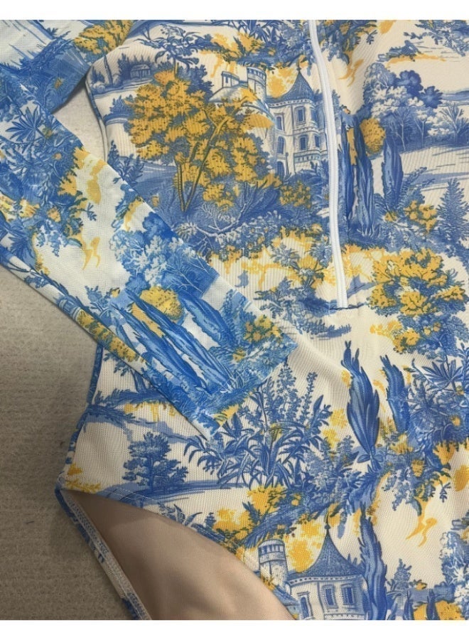 Swimwear 2-Piece Swimsuits Set Long Sleeve With Wrap Skirt Fashion Beachwear Sun UV Protection Comfortable Soft Breathable Blue Swimsuit Vacation Outfit - Image 5