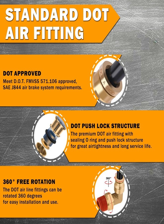 XaXmTee 56 Pcs Brass DOT Air Line Fittings kit with Brass Bushings Push to Connect Fittings Push Lock DOT Air Fittings NPT Thread & Quick Connect Air Hose Fittings - Image 3