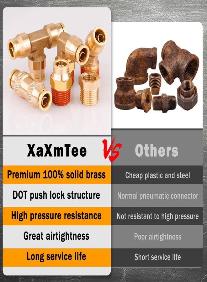 XaXmTee 56 Pcs Brass DOT Air Line Fittings kit with Brass Bushings Push to Connect Fittings Push Lock DOT Air Fittings NPT Thread & Quick Connect Air Hose Fittings - Image 5